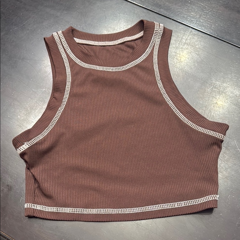 Brown Ribbed Crop Top